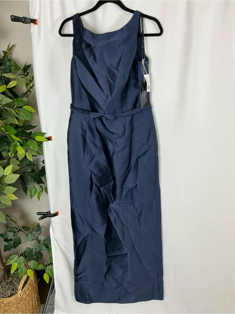 ALFRED SUNG Midnight Navy Satin Bateau Neck Maxi Dress - Picture 2 of 6